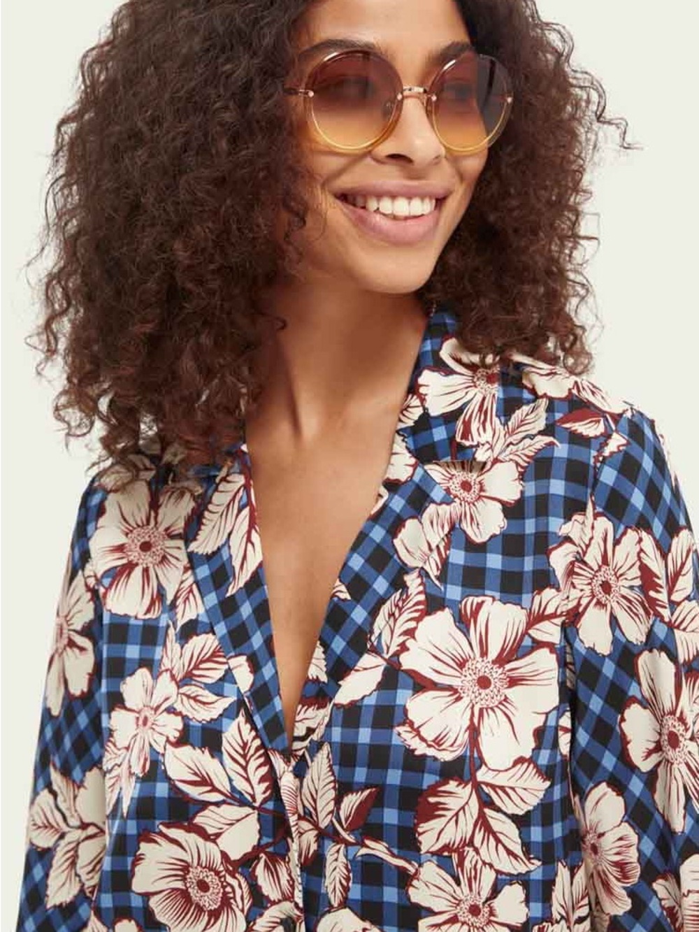 Scotch & Soda Blue Gingham Floral Blouse & Trouser Set 2019 XS - Picture 2 of 9